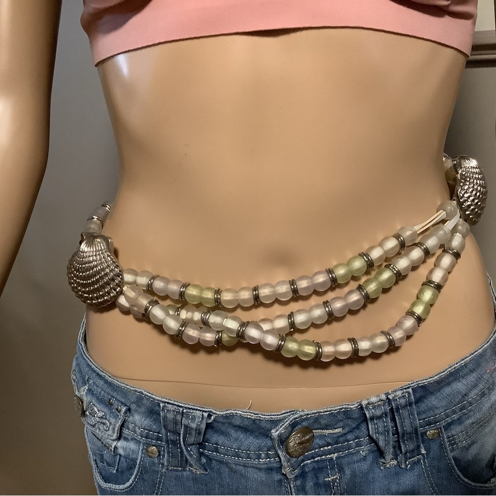 Women's Belt with Beads and Metal Shells 39 Inches Long